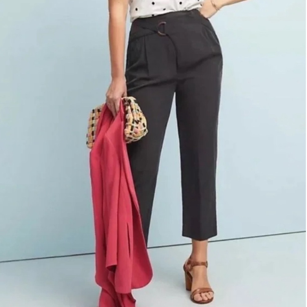 Anthropologie Cupro Wrap Front Pants Medium‎ black cropped tapered lightweight